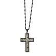 Stainless Steel Polished Black IP w/Sedimentary Rock Cross 24in Necklace