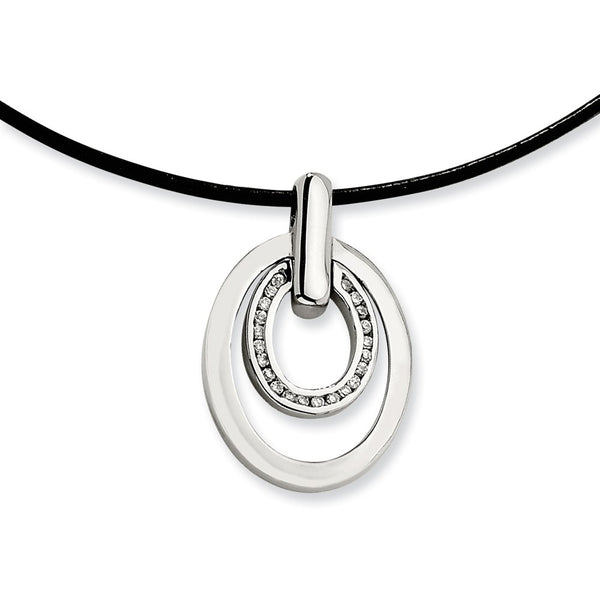 Stainless Steel CZ Pendant 18in Necklace
