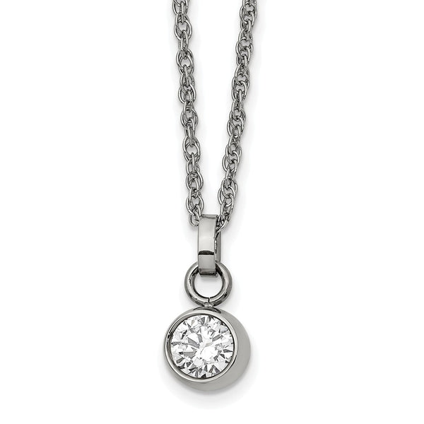 Stainless Steel Polished CZ 20in Necklace