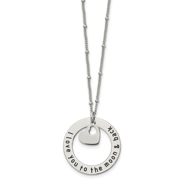 Stainless Steel Polished I LOVE YOU TO THE MOON 20in. Necklace