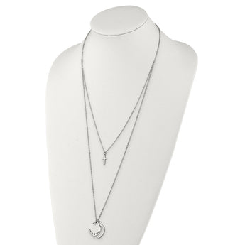 Stainless Steel Polished FAITH&LOVE Hearts & Cross Layered Necklace