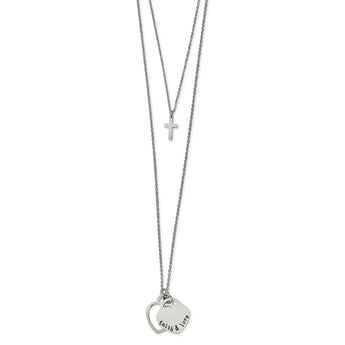 Stainless Steel Polished FAITH&LOVE Hearts & Cross Layered Necklace