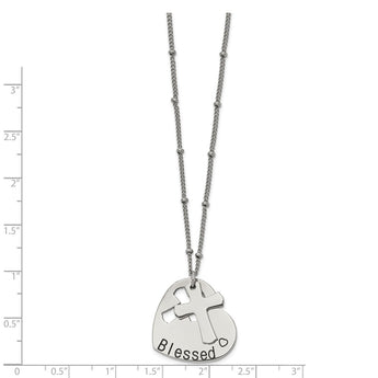 Stainless Steel Polished BLESSED Heart and Cross 20in. Necklace