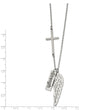 Stainless Steel Polished STRENGTH Wing Pendants and Cross 30in. Necklace