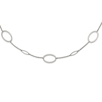 Stainless Steel Polished 38in Fancy Oval Link Necklace