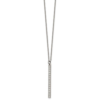 Stainless Steel Polished w/CZ BAR 16in Necklace