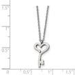 Stainless Steel Polished Heart Key 16in w/2in ext. Necklace