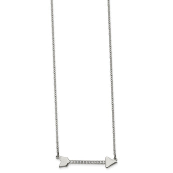 Stainless Steel Polished w/CZ Arrow 17.5in Necklace