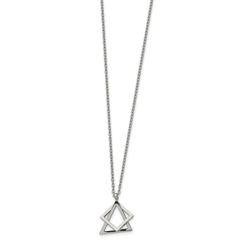 Stainless Steel Polished Triangle and Square 17in w/2in ext. Necklace
