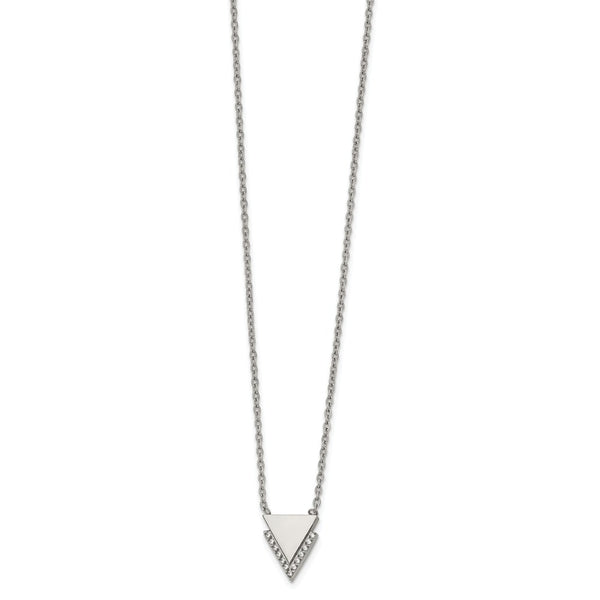 Stainless Steel Polished w/CZ Double Triangles 16.5in Necklace