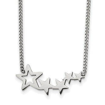 Stainless Steel Polished Stars 18in w/2in extension Necklace