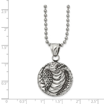 Stainless Steel Antiqued and Polished Cobra 22in Necklace