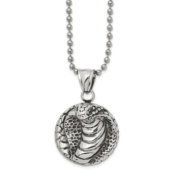 Stainless Steel Antiqued and Polished Cobra 22in Necklace