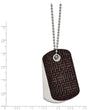 Stainless Steel Brushed Brown Woven Leather 22in Dog Tag Necklace