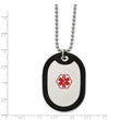 Stainless Steel Polished w/Red Enamel/Blk Rubber Medical 24in Necklace