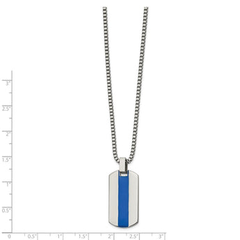 Stainless Steel Polished with Blue Enamel 20in Necklace