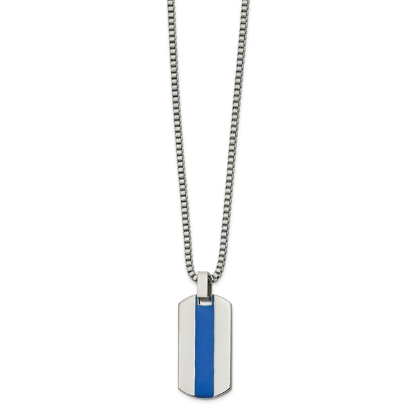 Stainless Steel Polished with Blue Enamel 20in Necklace