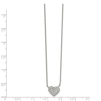 Stainless Steel Polished with CZ Heart with 2.5in ext. 17in Necklace