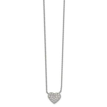 Stainless Steel Polished with CZ Heart with 2.5in ext. 17in Necklace