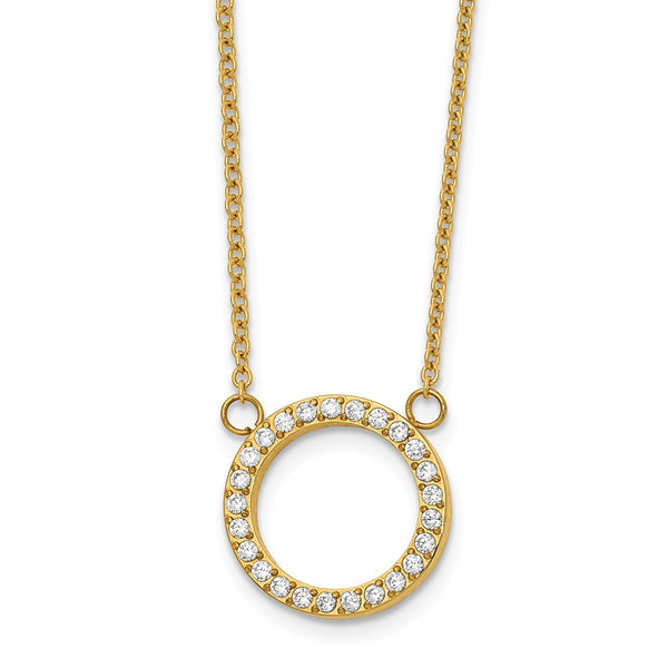 Stainless Steel Polished Yellow IP w/CZ Circle w/2.5in ext. 17in Necklace