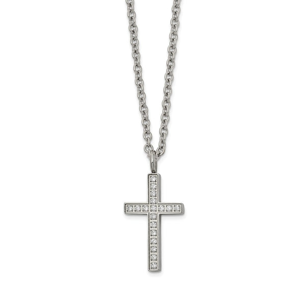 Stainless Steel Polished with CZ Cross 20in Necklace