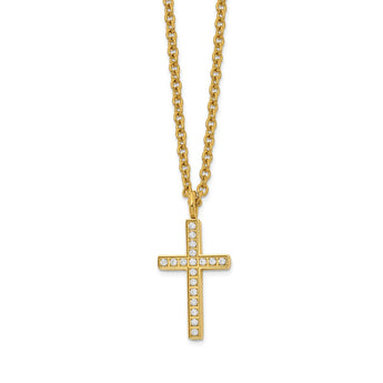 Stainless Steel Polished Yellow IP-plated with CZ Cross 20in Necklace