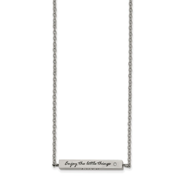 Stainless Steel Polished CZ Enjoy the little things 16in w/2in ext Bar Neck