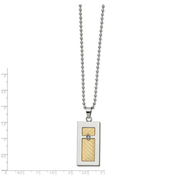 Stainless Steel w/ 18k gold accent .025ct Diamond Rectangular Necklace