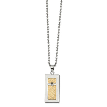 Stainless Steel w/ 18k gold accent .025ct Diamond Rectangular Necklace
