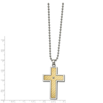 Stainless Steel w/ 18k gold accent .02ct Diamond Cross Necklace