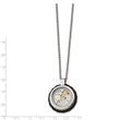 Stainless Steel Brushed & Polished Yellow IP w/CZ & Leather 22in Necklace