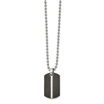 Stainless Steel Brushed and Polished Black IP-plated Dog Tag 24in Necklace