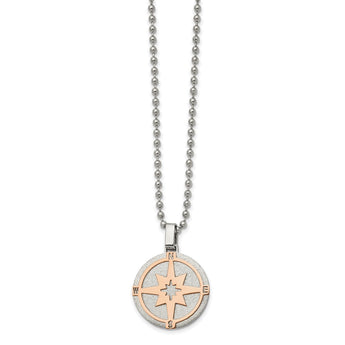 Stainless Steel Brushed and Polished Rose IP-plated Compass 24in Necklace