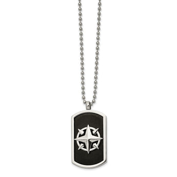 Stainless Steel Brushed and Polished Black IP-plated Compass 24in Necklace