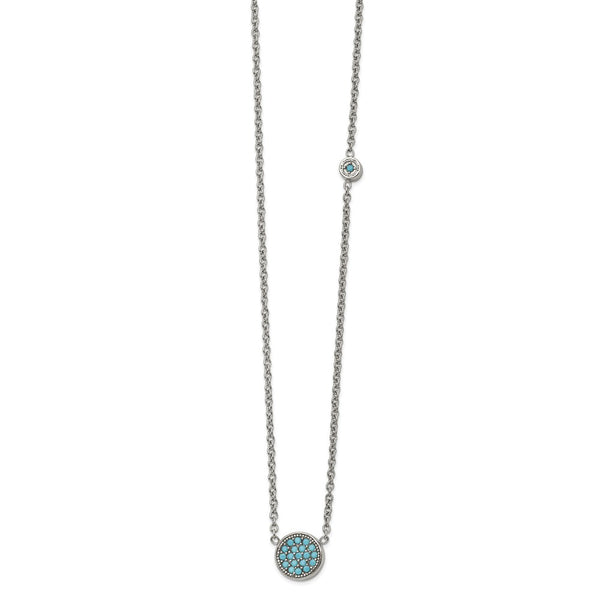 Stainless Steel Polished Reconstructed Turquoise w/ 2in ext. Necklace