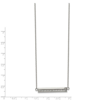 Stainless Steel Polished with CZ Bar 18in with 1in ext. Necklace