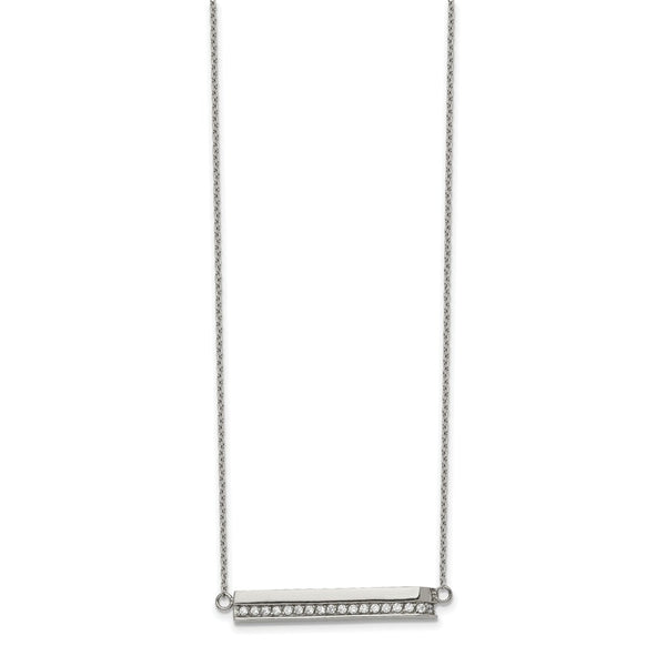 Stainless Steel Polished with CZ Bar 18in with 1in ext. Necklace