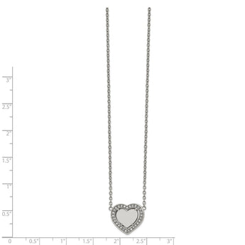 Stainless Steel Polished with CZ Heart 19.25in with 2in ext. Necklace