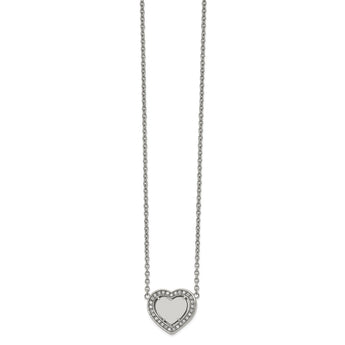 Stainless Steel Polished with CZ Heart 19.25in with 2in ext. Necklace