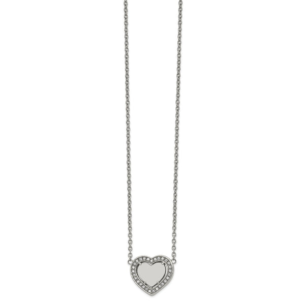 Stainless Steel Polished with CZ Heart 19.25in with 2in ext. Necklace