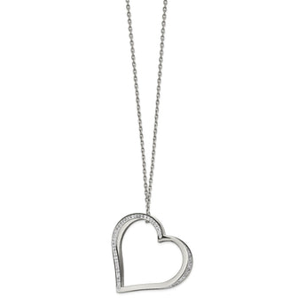 Stainless Steel Polished Preciosa Crystal Heart 18in w/2in ext. Necklace