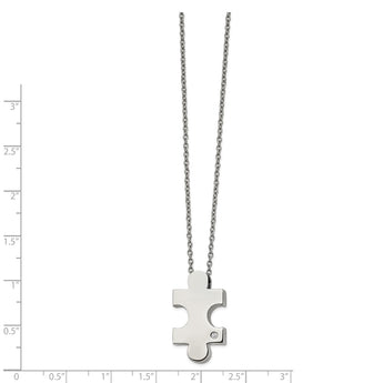 Stainless Steel Polished w/CZ Puzzle Piece 16in w/2.5in ext. Necklace