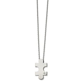 Stainless Steel Polished w/CZ Puzzle Piece 16in w/2.5in ext. Necklace