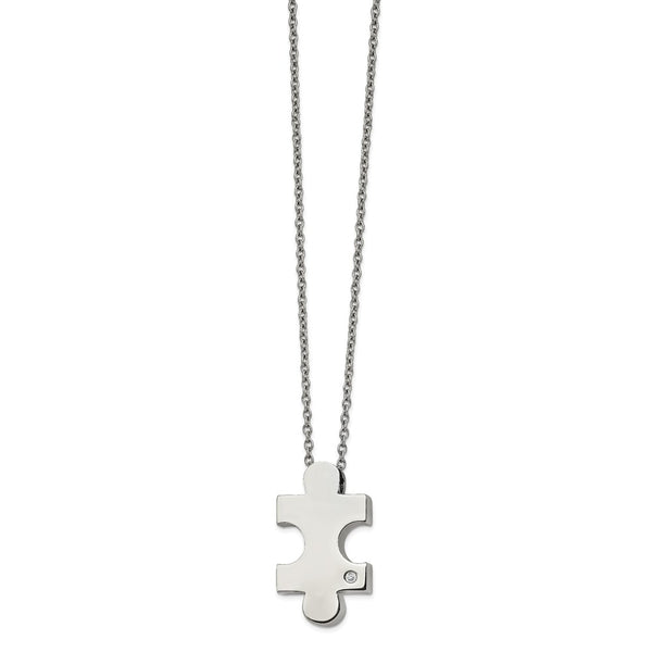 Stainless Steel Polished w/CZ Puzzle Piece 16in w/2.5in ext. Necklace