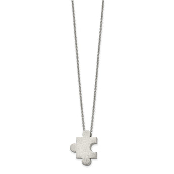 Stainless Steel Brushed Puzzle Piece 16in w/2.75in ext. Necklace