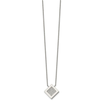 Stainless Steel Polished with CZ 17in with 2.75in ext. Necklace