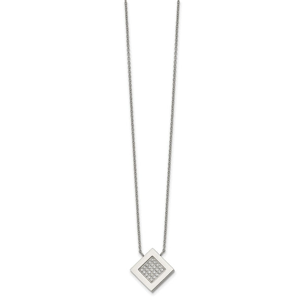 Stainless Steel Polished with CZ 17in with 2.75in ext. Necklace