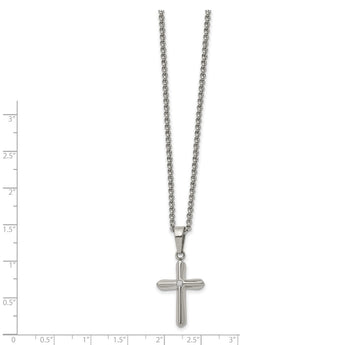 Stainless Steel Polished with CZ 22in Cross Necklace