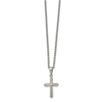 Stainless Steel Polished with CZ 22in Cross Necklace