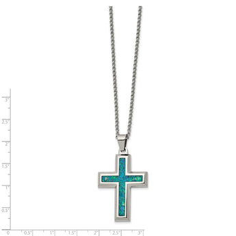 Stainless Steel Polished w/Imitation Opal 22in Large Cross Necklace